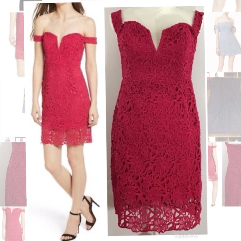ASTR THE LABEL Off Shoulder Lace Bodycon Dress LRG